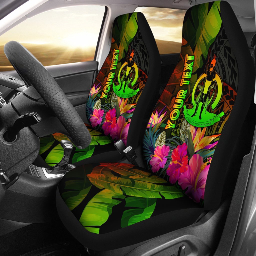 Vanuatu Polynesian Personalised Car Seat Covers - Hibiscus and Banana Leaves Universal Fit Reggae - Polynesian Pride