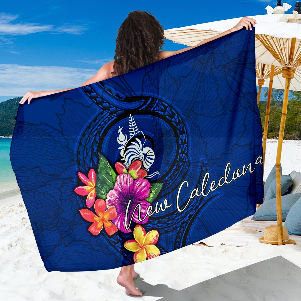 New Caledonia Polynesian Sarong - Floral With Seal Blue Women One Size Blue - Polynesian Pride