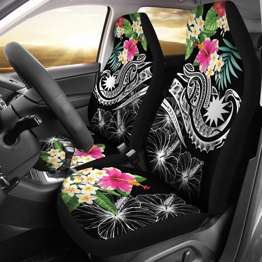 Nauru Polynesian Car Seat Covers - Summer Plumeria (Black) Universal Fit Black - Polynesian Pride