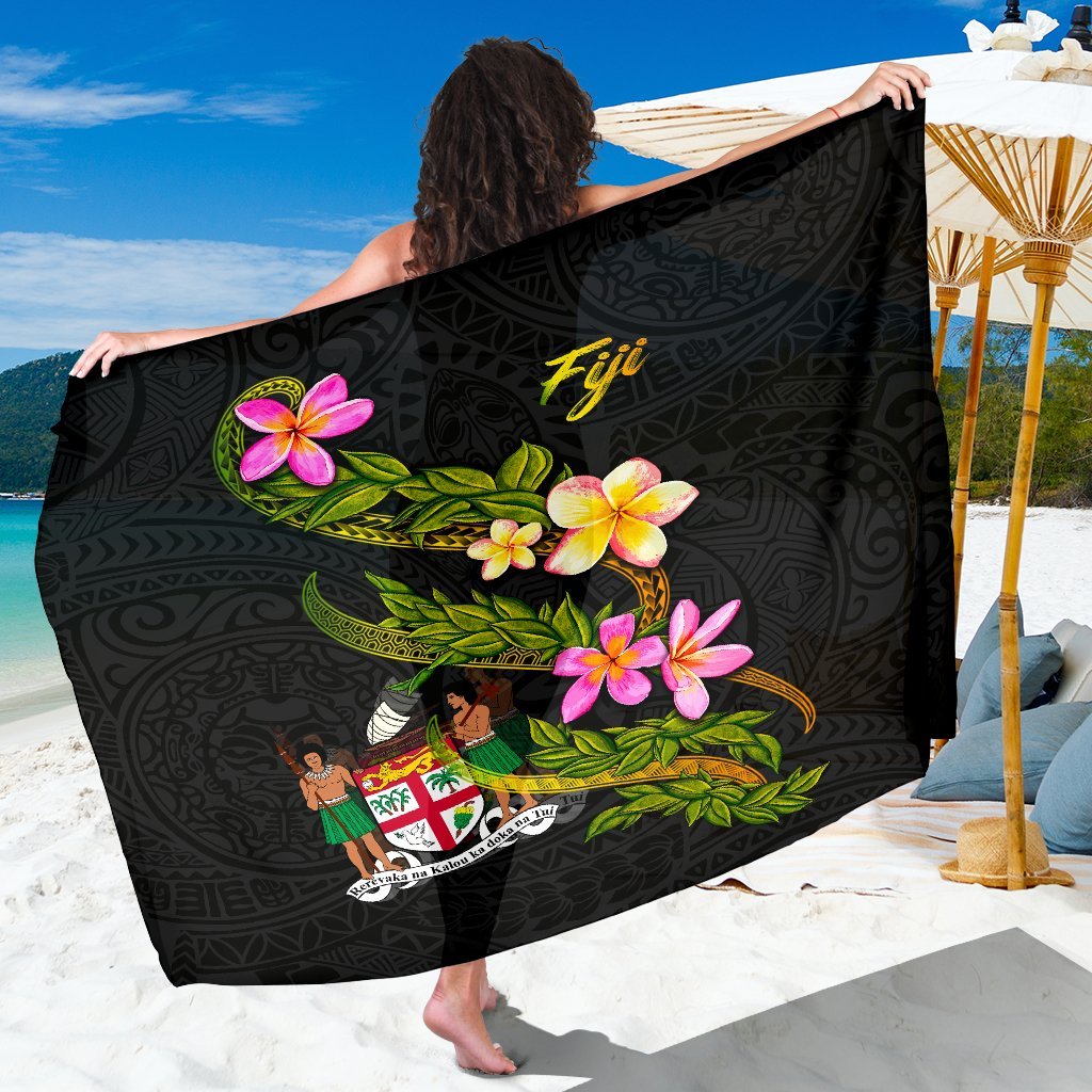 Fiji Polynesian Sarong - Plumeria Tribal Women One Size Black - Polynesian Pride