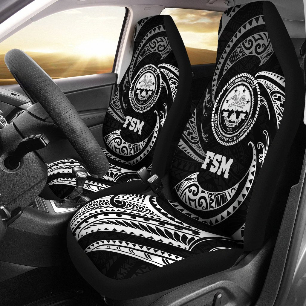 Federated States of Micronesia Car Seat Covers - White Tribal Wave Universal Fit White - Polynesian Pride