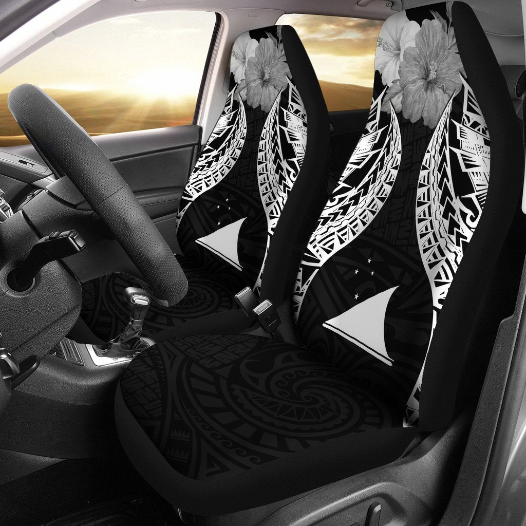 Tokelau Polynesian Car Seat Covers Pride Seal And Hibiscus Black Universal Fit Black - Polynesian Pride