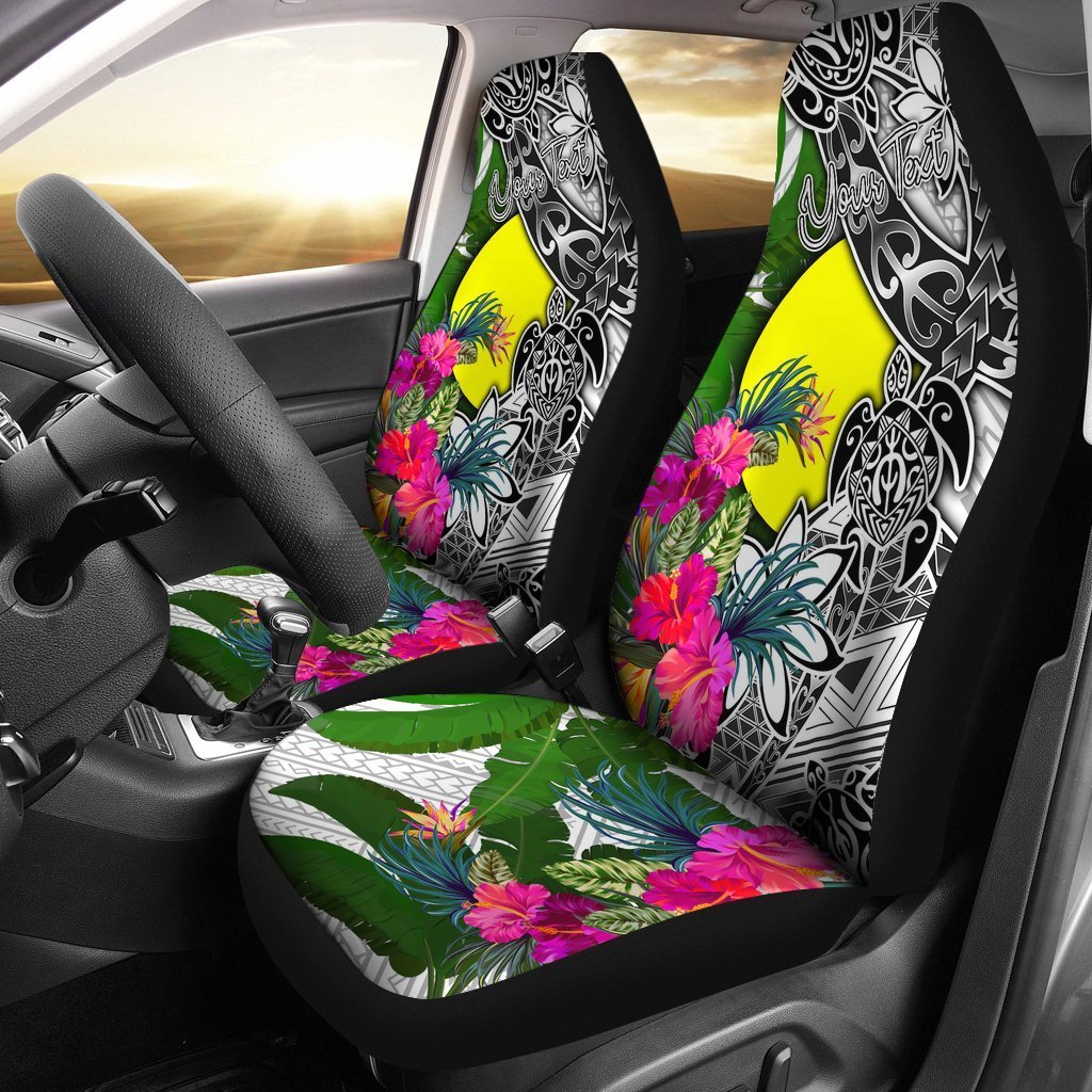 Palau Custom Personalised Car Seat Covers White - Turtle Plumeria Banana Leaf Universal Fit White - Polynesian Pride