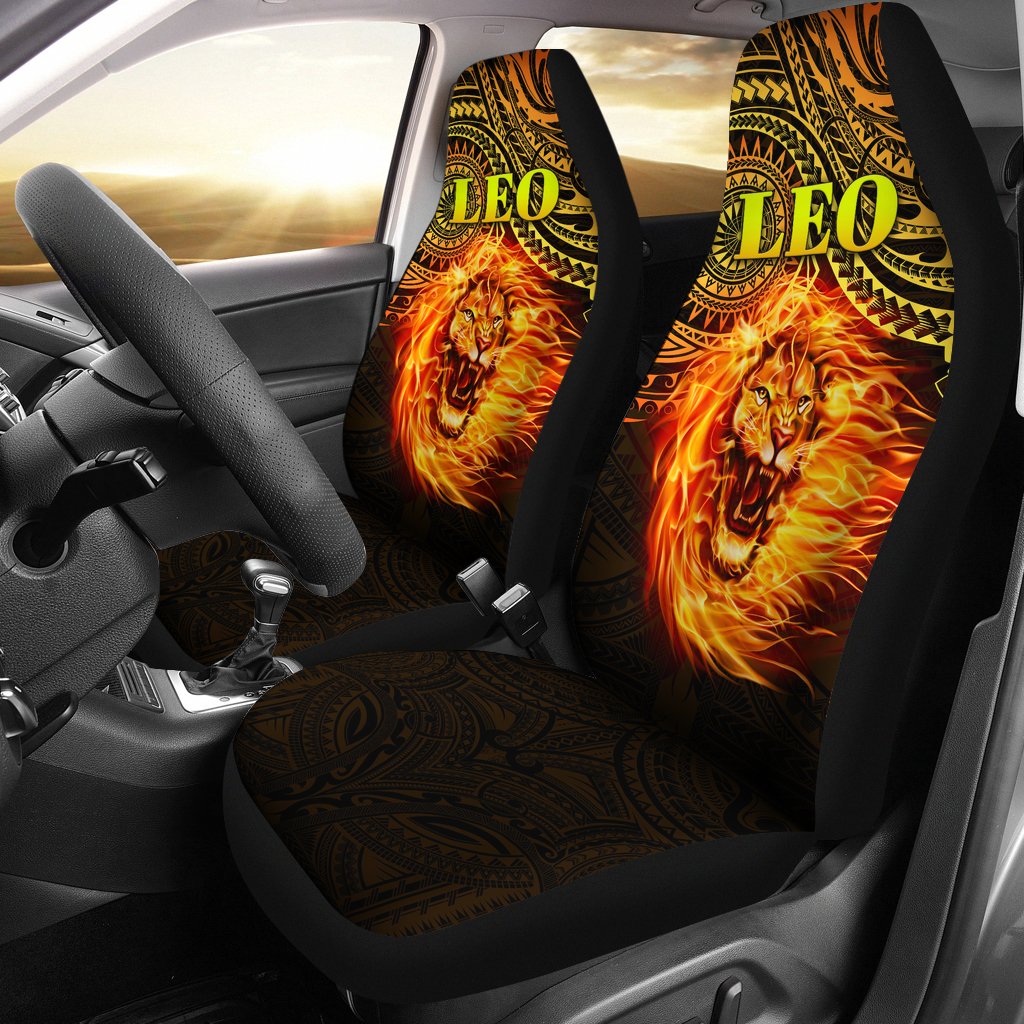 Sun In Leo Zodiac Car Seat Covers Polynesian Tattoo Unique Vibes Universal Fit Art - Polynesian Pride