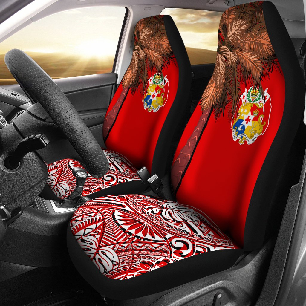 Tonga Car Seat Covers - Polynesian Palm Tree Flag Universal Fit Red - Polynesian Pride