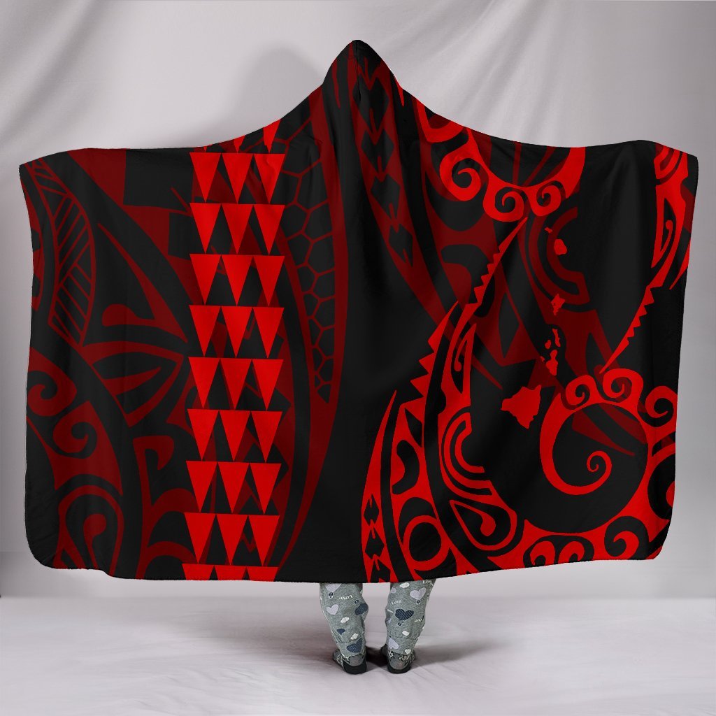 Hawaii Kakau Red Polynesian Hooded Blanket Hooded Blanket Red - Polynesian Pride