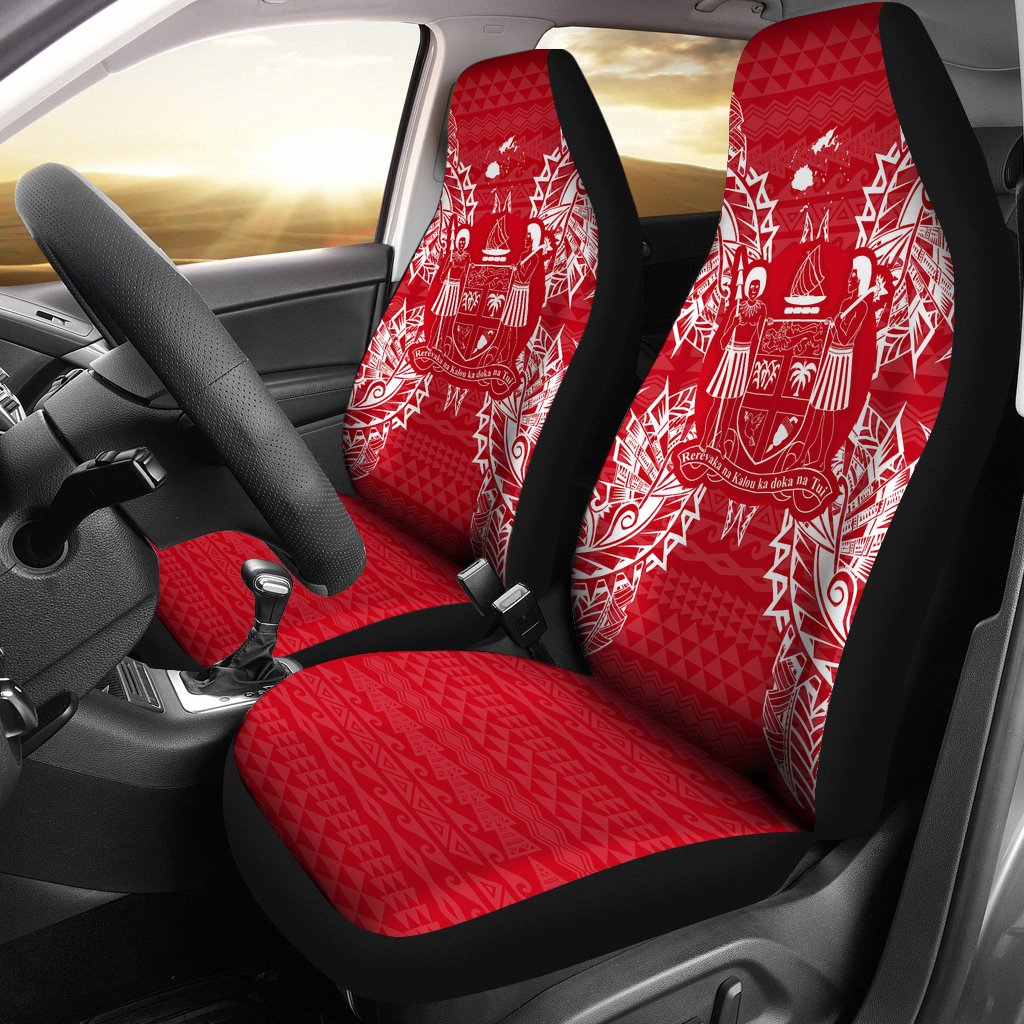 Fiji Car Seat Cover - Fiji Coat Of Arms Map Red White Universal Fit Red - Polynesian Pride