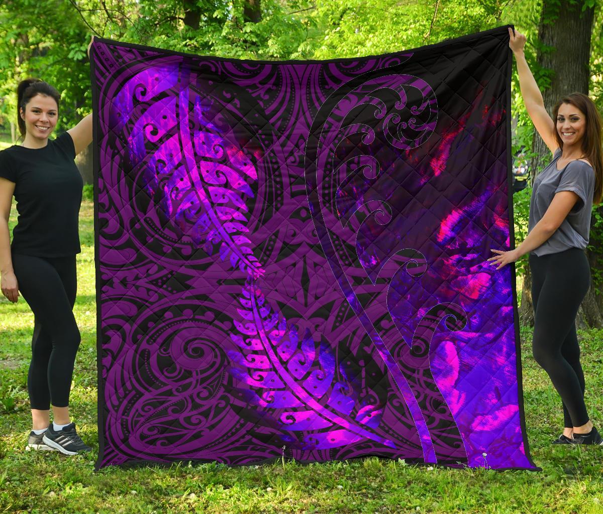 Aotearoa Maori Premium Quilt Silver Fern Koru Vibes Purple Purple - Polynesian Pride