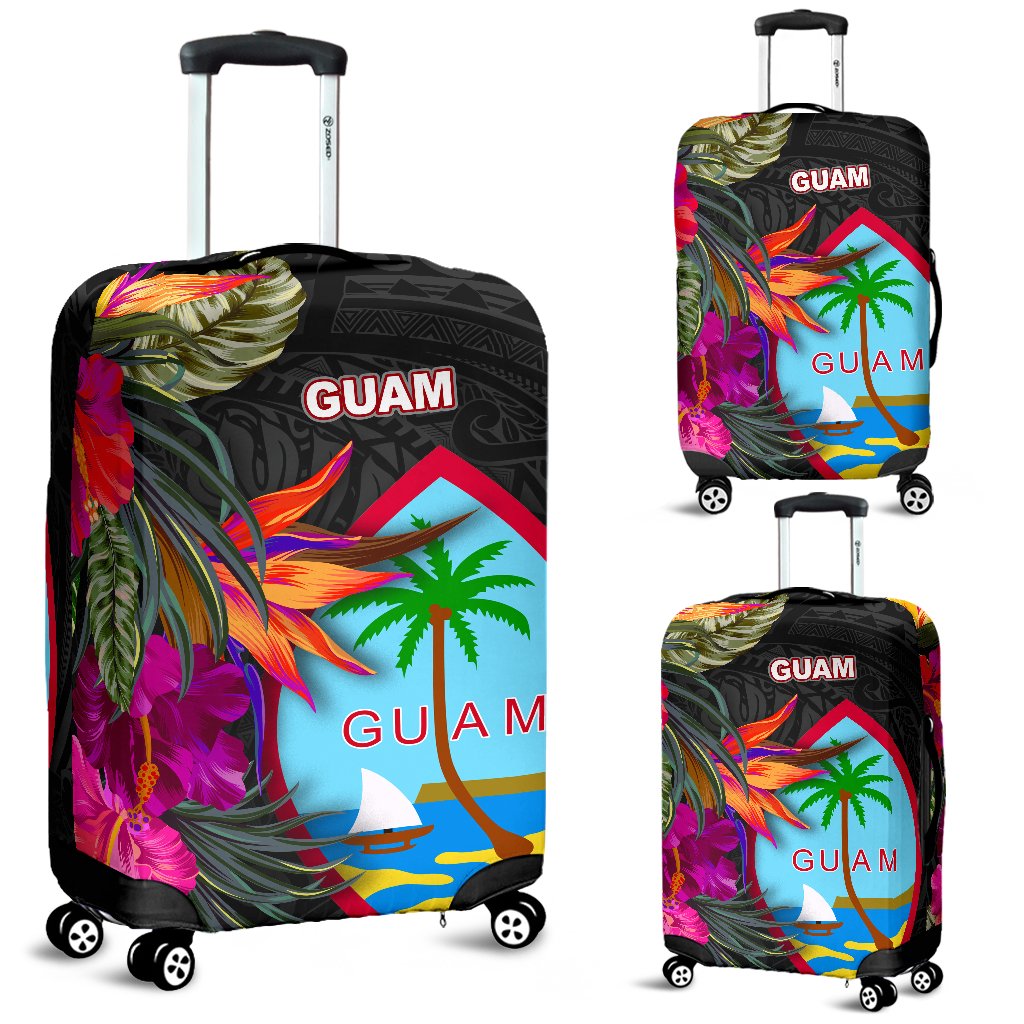 Guam Luggage Covers - Hibiscus Polynesian Pattern Black - Polynesian Pride