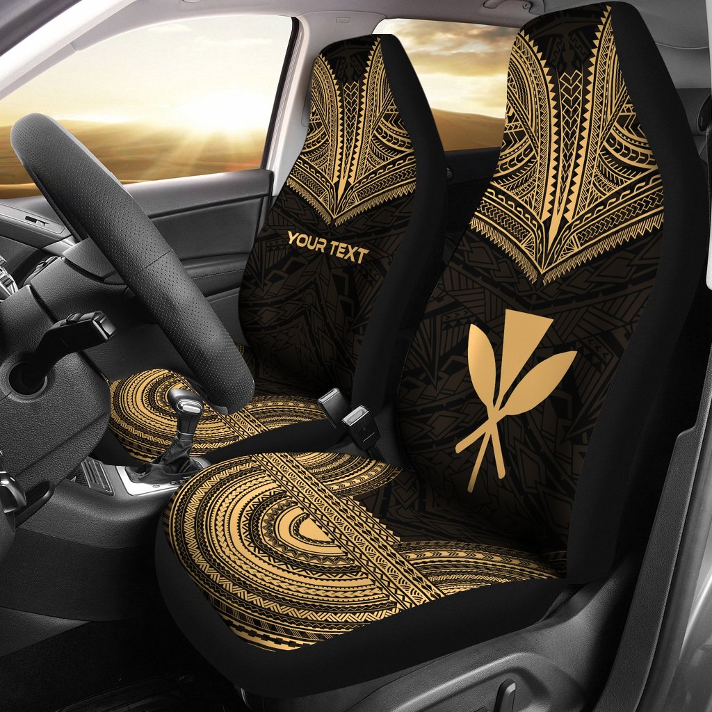 Hawaii Custom Personalised Car Seat Cover - Kanaka Maoli Polynesian Chief Tattoo Gold Version Universal Fit Gold - Polynesian Pride