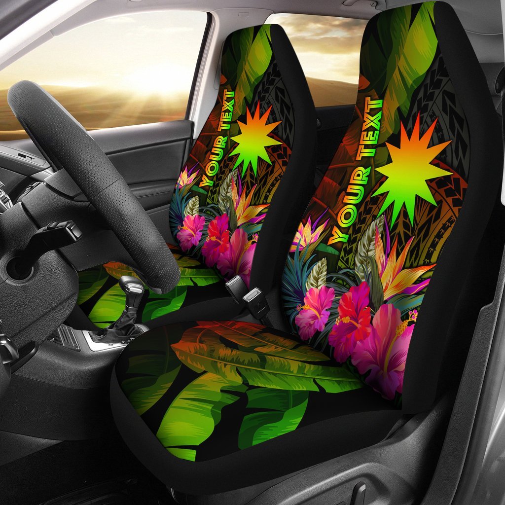 Nauru Polynesian Personalised Car Seat Covers - Hibiscus and Banana Leaves Universal Fit Reggae - Polynesian Pride