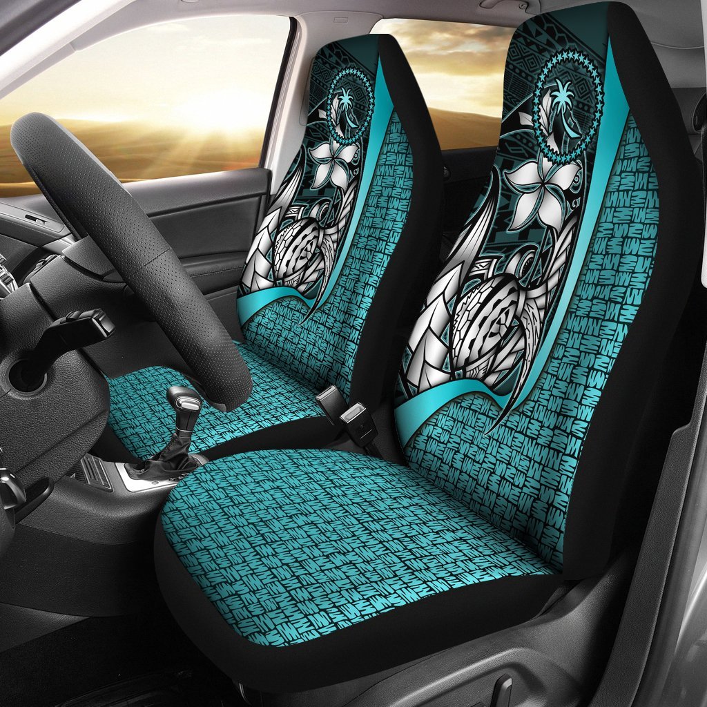 Chuuk Micronesian Car Seat Covers Turquoise - Turtle With Hook Universal Fit Turquoise - Polynesian Pride