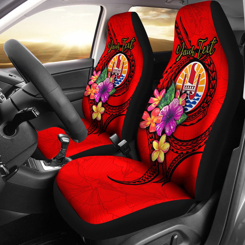 Tahiti Polynesian Custom Personalised Car Seat Covers - Floral With Seal Red Universal Fit Red - Polynesian Pride