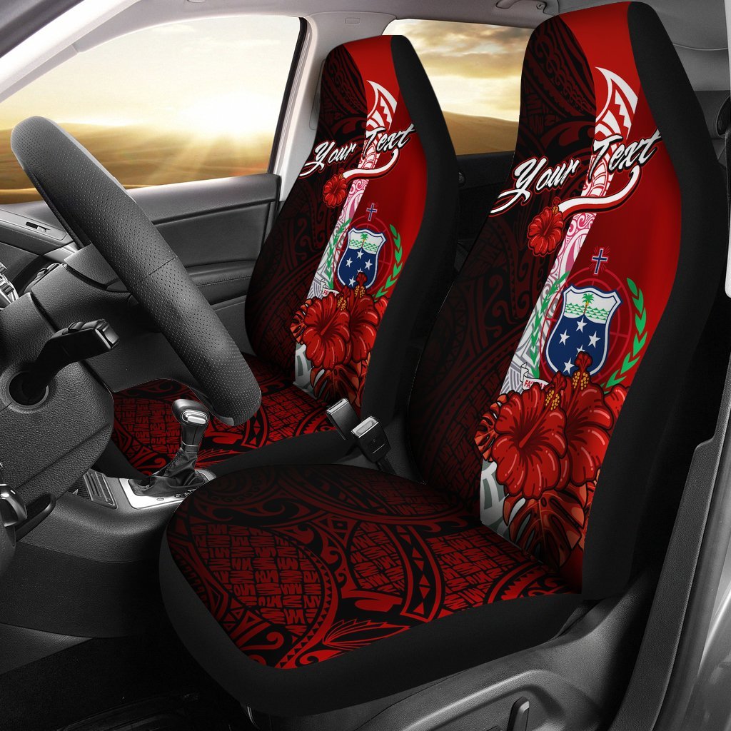 Samoa Polynesian Custom Personalised Car Seat Covers - Coat Of Arm With Hibiscus Universal Fit Red - Polynesian Pride