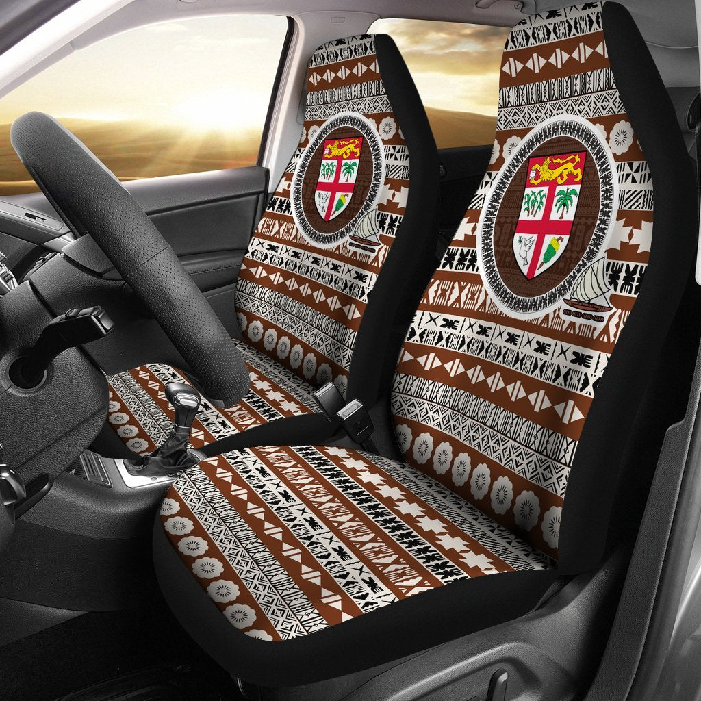 Fiji Car Seat Cover - Fiji Coat Of Arms On Tapa Pattern - A2 One Size Red - Polynesian Pride