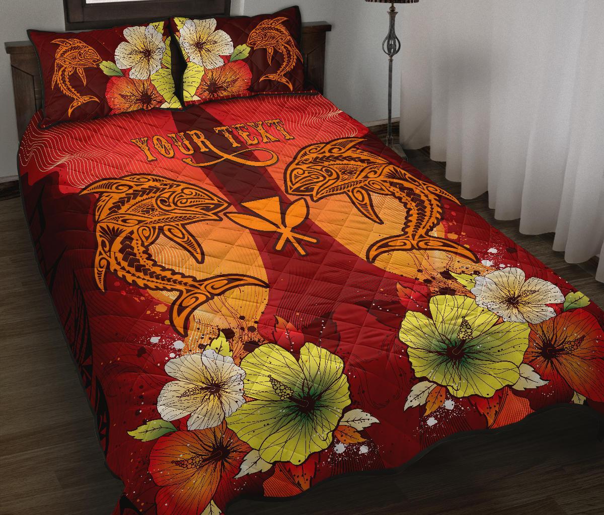 Hawaii Custom Personalised Quilt Bed Sets - Tribal Tuna Fish Orange - Polynesian Pride