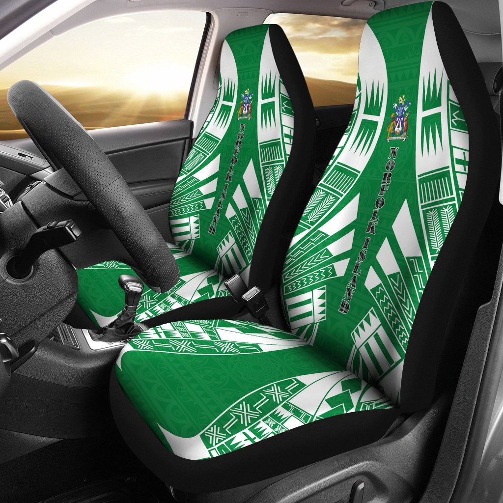 Norfolk Island Car Seat Covers - Norfolk Island Coat Of Arms Polynesian Tattoo Flag Universal Fit Green - Polynesian Pride