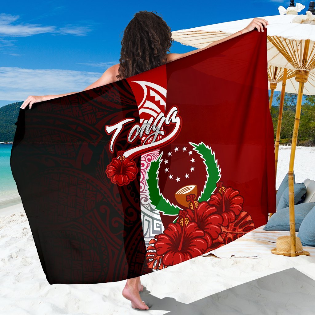 Tonga Polynesian Sarong - Coat Of Arm With Hibiscus One Style One Size Red - Polynesian Pride