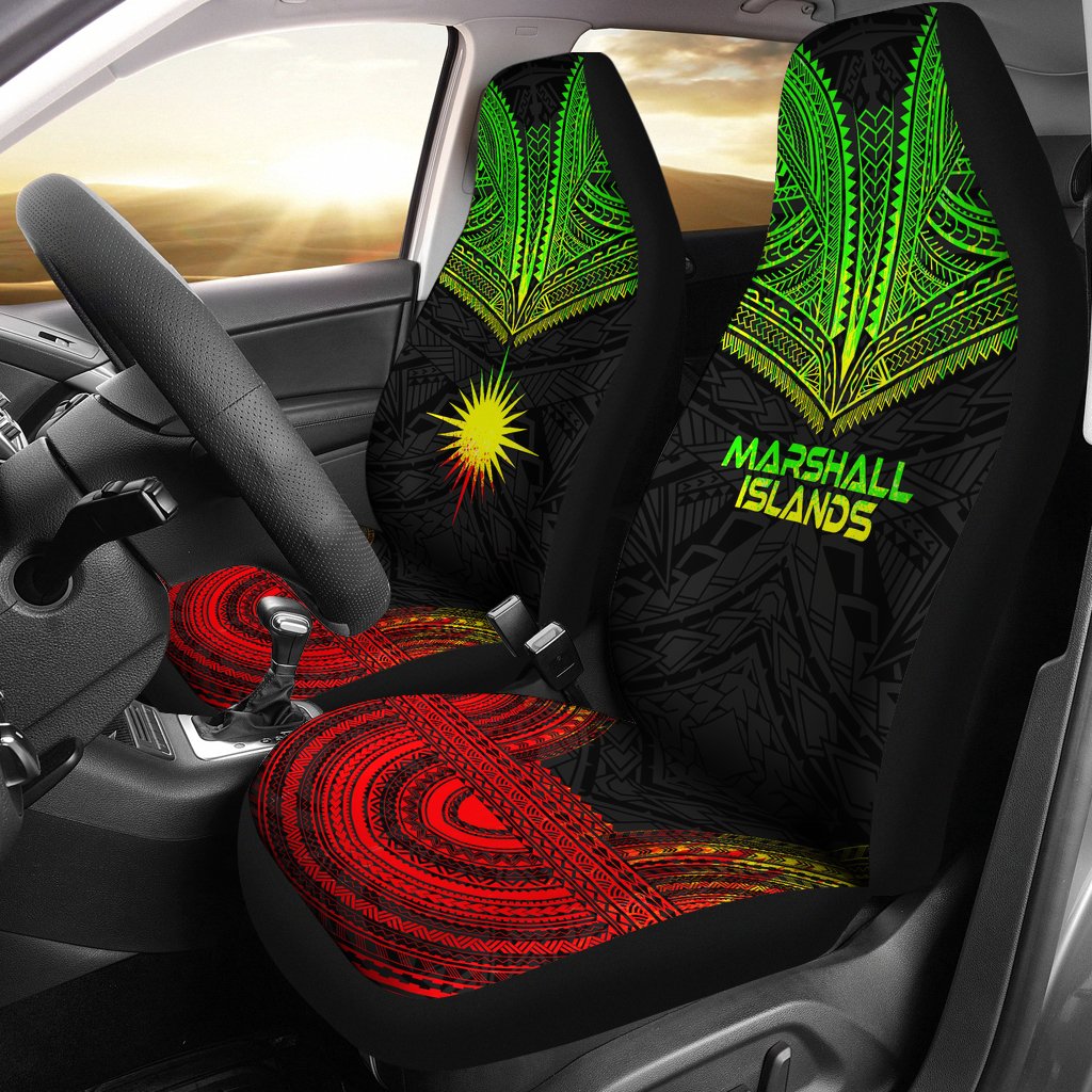 Marshall Islands Car Seat Cover - Marshall Islands Flag Polynesian Chief Tattoo Reggae Version Universal Fit Reggae - Polynesian Pride