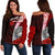 American Samoa Polynesian Women's Off Shoulder Sweater - Coat Of Arm With Hibiscus Red - Polynesian Pride