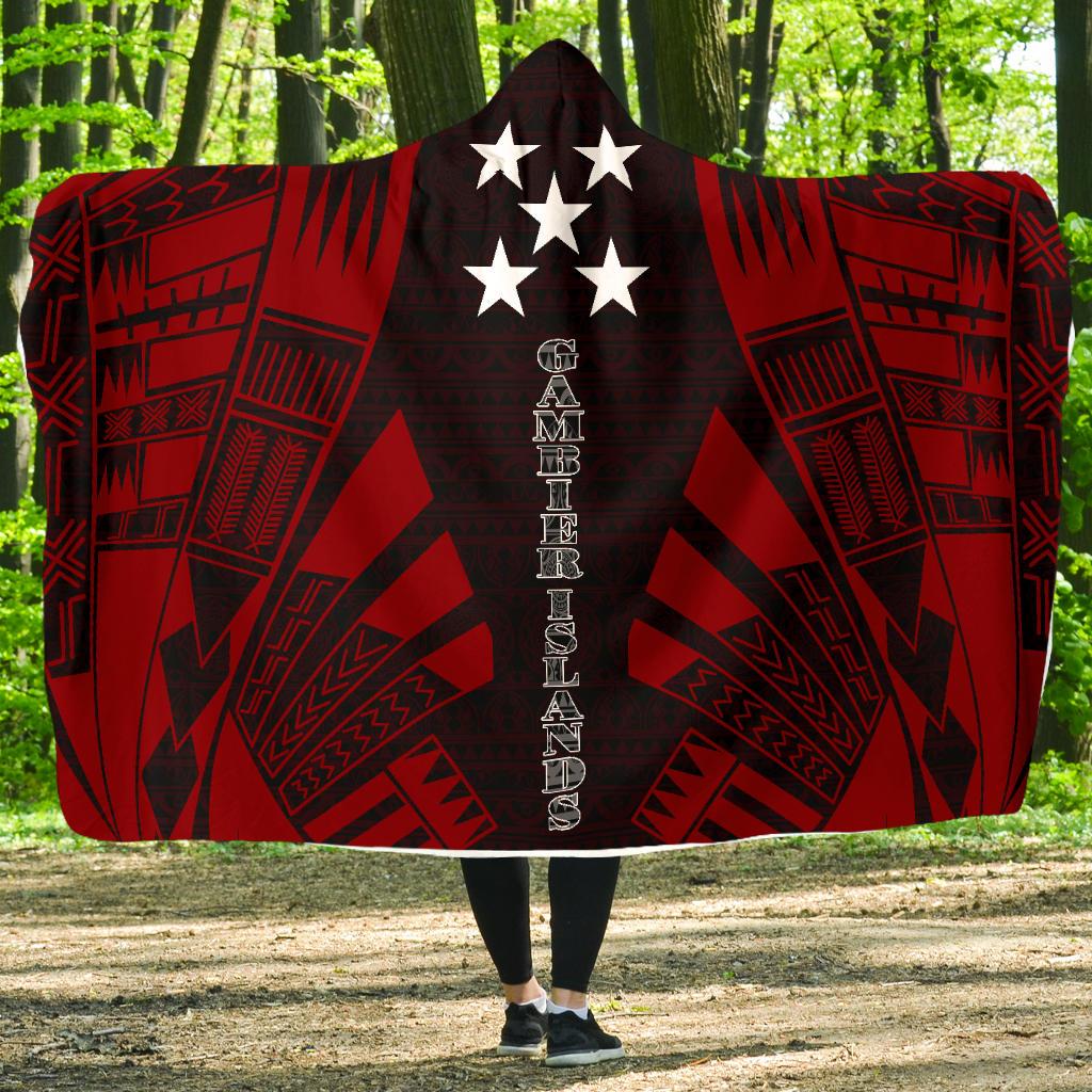 Gambier Islands Hooded Blanket - Polynesian Tattoo Red Hooded Blanket Red - Polynesian Pride