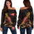 Tokelau Polynesian Women's Off Shoulder Sweater - Turtle With Blooming Hibiscus Gold Gold - Polynesian Pride