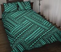 Hawaii Quilt Bed Set Polynesia Nation AH Cyan - Polynesian Pride