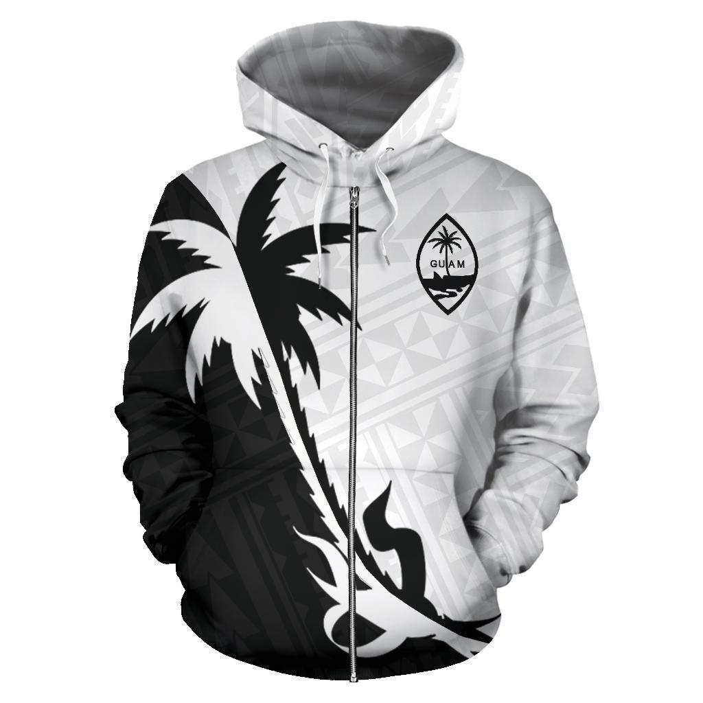 Guam Coconut Tree Zip up Hoodie Black White - Polynesian Pride