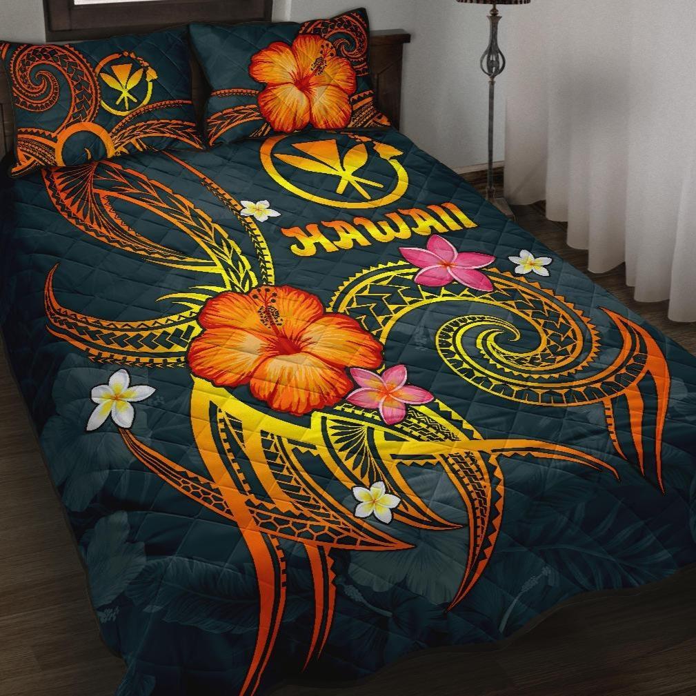 Polynesian Hawaii Quilt Bed Set - Legend of Kanaka Maoli (Blue) Blue - Polynesian Pride