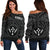 Kosrae Women's Off Shoulder Sweater - Kosrae Flag In Polynesian Tattoo Style (Black) - Polynesian Pride