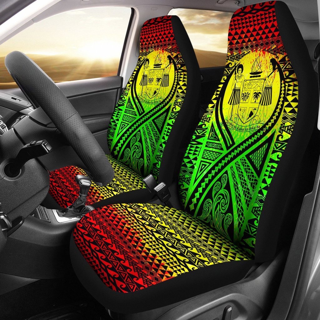 Fiji Car Seat Cover - Fiji Coat Of Arms Polynesian Tattoo Reggae Universal Fit Reggae - Polynesian Pride