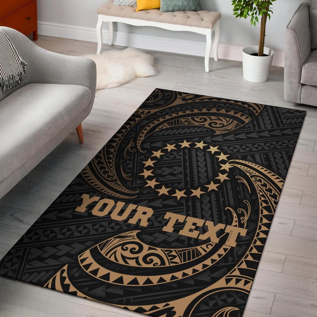 Cook Islands Polynesian Custom Personalised Area Rug - Gold Tribal Wave Gold - Polynesian Pride