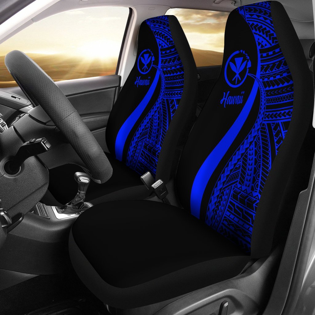 Hawaii Car Seat Covers - Blue Polynesian Tentacle Tribal Pattern Universal Fit Blue - Polynesian Pride