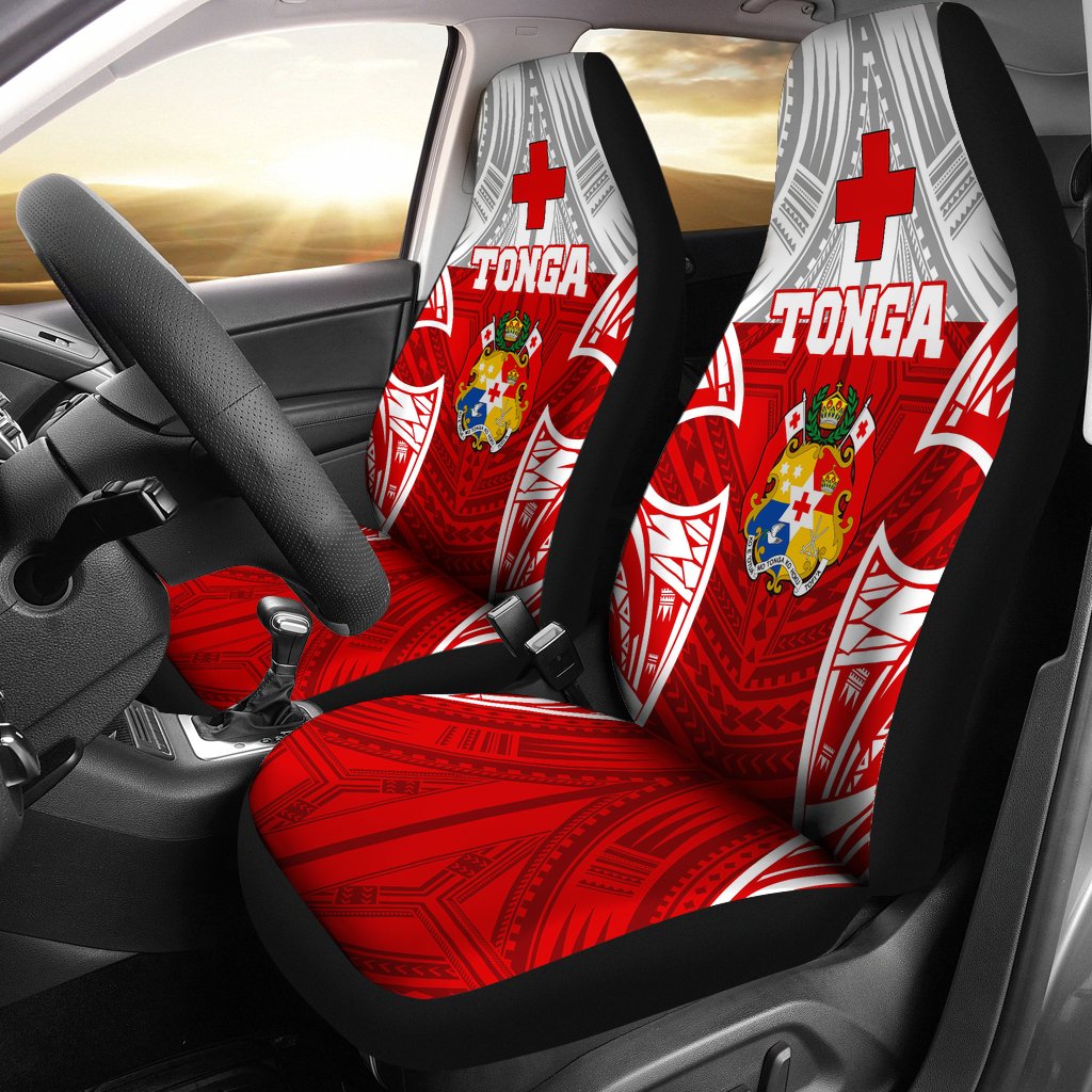 Tonga Polynesian Car Seat Covers - Pattern With Seal Red Version Universal Fit Red - Polynesian Pride