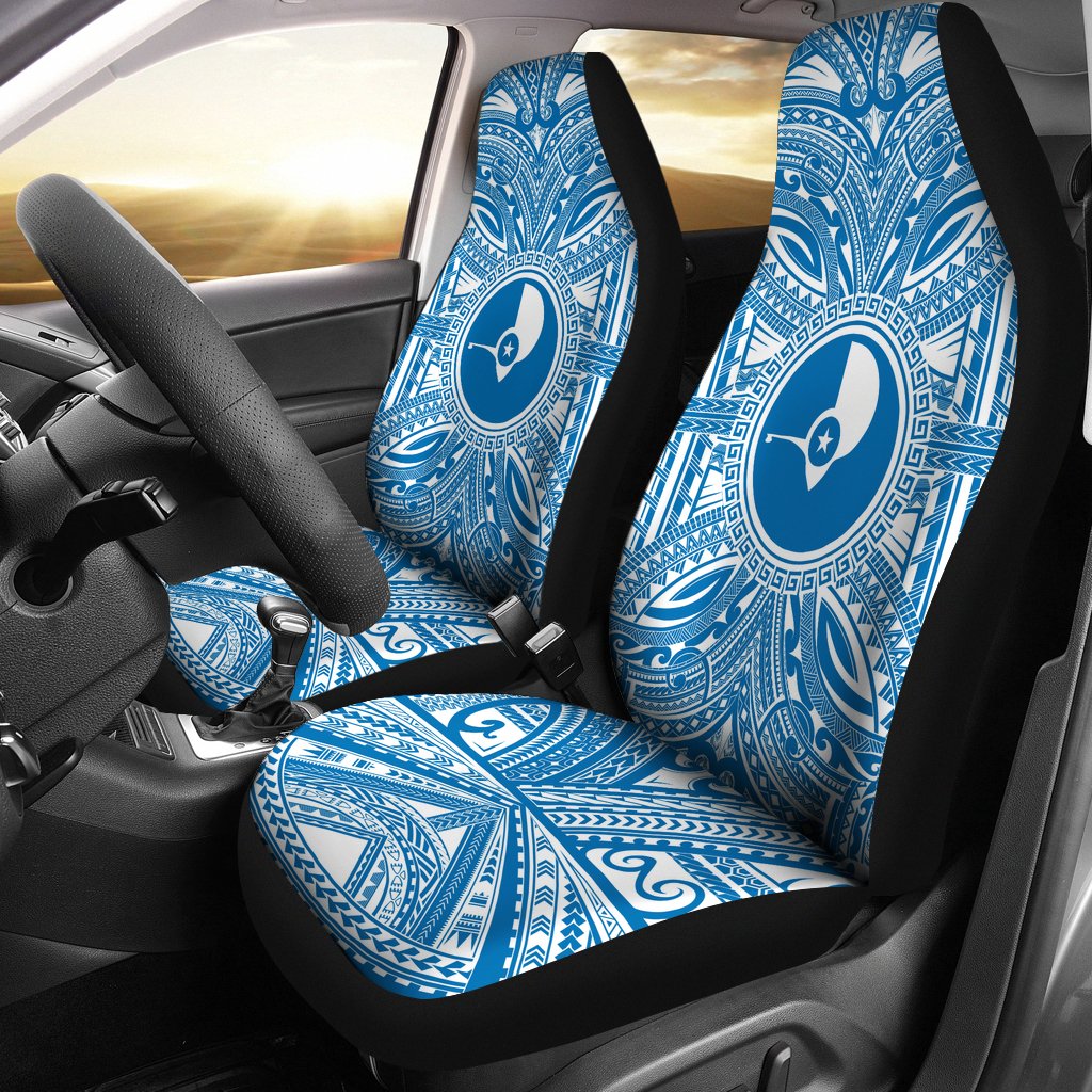 Yap Car Seat Cover - Yap Coat Of Arms Polynesian Flag Color Universal Fit Blue - Polynesian Pride