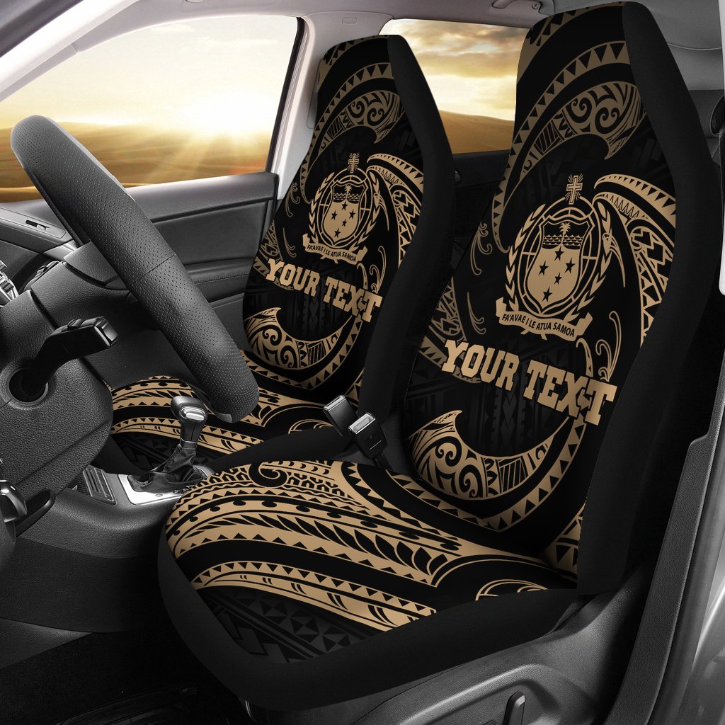 Samoa Polynesian Custom Personalised Car Seat Covers - Gold Tribal Wave Universal Fit Black - Polynesian Pride