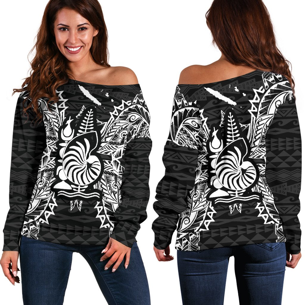 New Caledonia Polynesian Shoulder Sweater Map Black Black - Polynesian Pride