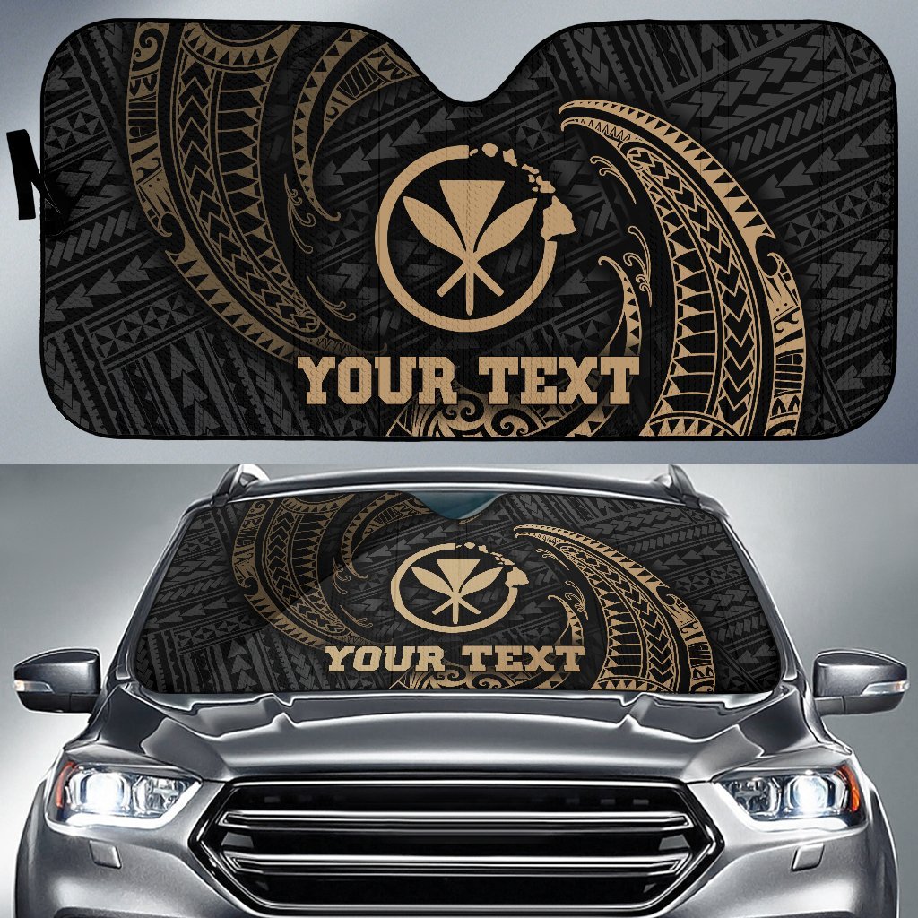 Polynesian Hawaii Custom Personalised Sun Shades - Gold Tribal Wave Auto Sun Shade Universal Fit Gold - Polynesian Pride