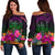 Palau Women's Off Shoulder Sweater - Summer Hibiscus Art - Polynesian Pride