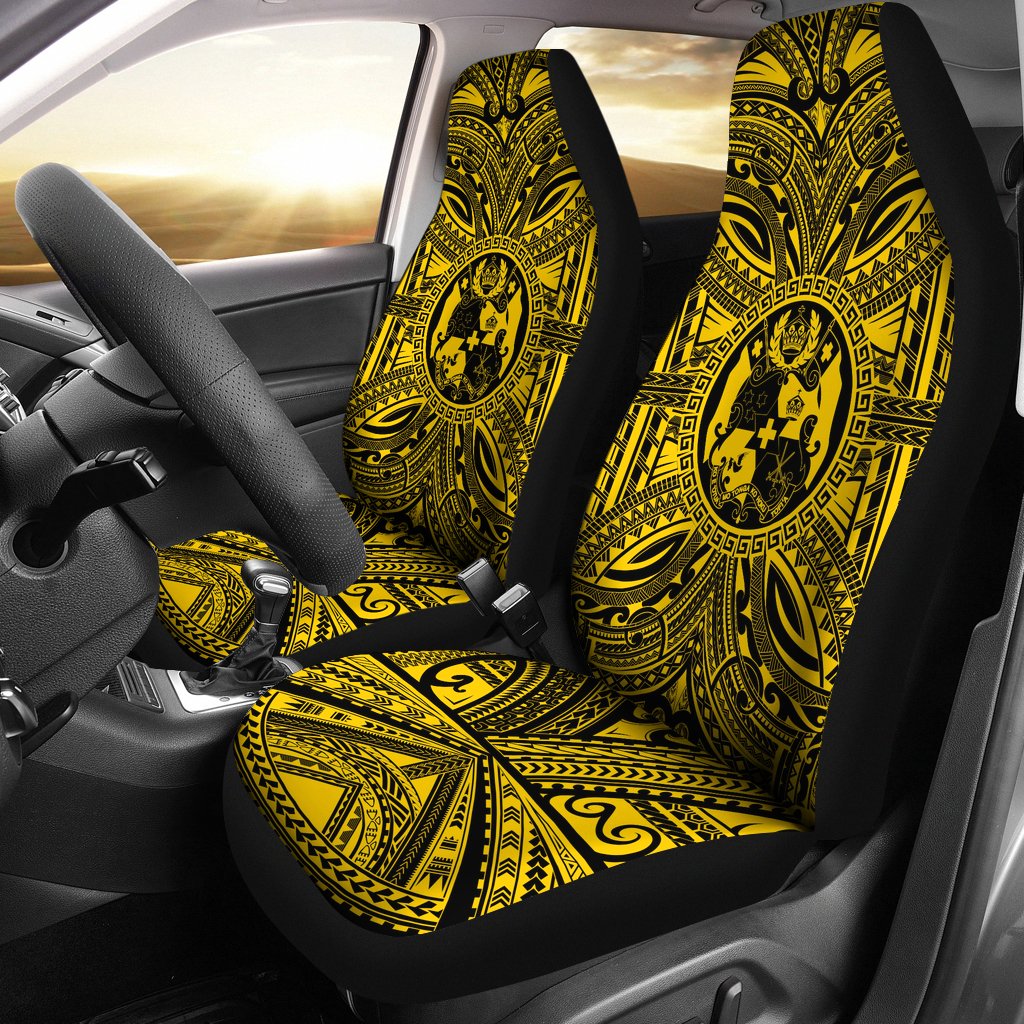 Tonga Car Seat Cover - Tonga Coat Of Arms Polynesian Gold Black Universal Fit Gold - Polynesian Pride