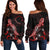 Cook Islands Polynesian Women's Off Shoulder Sweater - Turtle With Blooming Hibiscus Red Red - Polynesian Pride