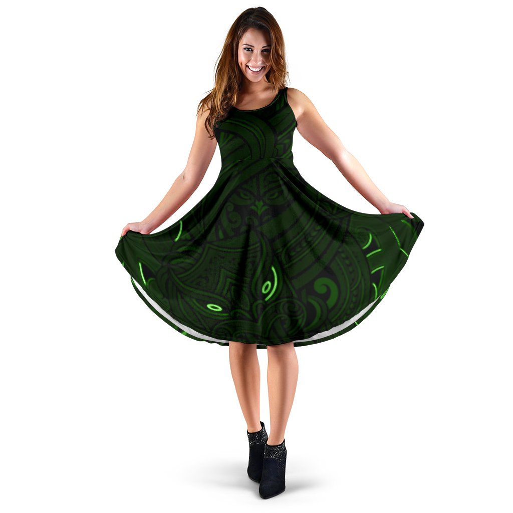 New Zealand Maori Gods Women Midi Dress Tumatauenga (God of War) - Green Midi Dress - Maorigodgreen Green - Polynesian Pride