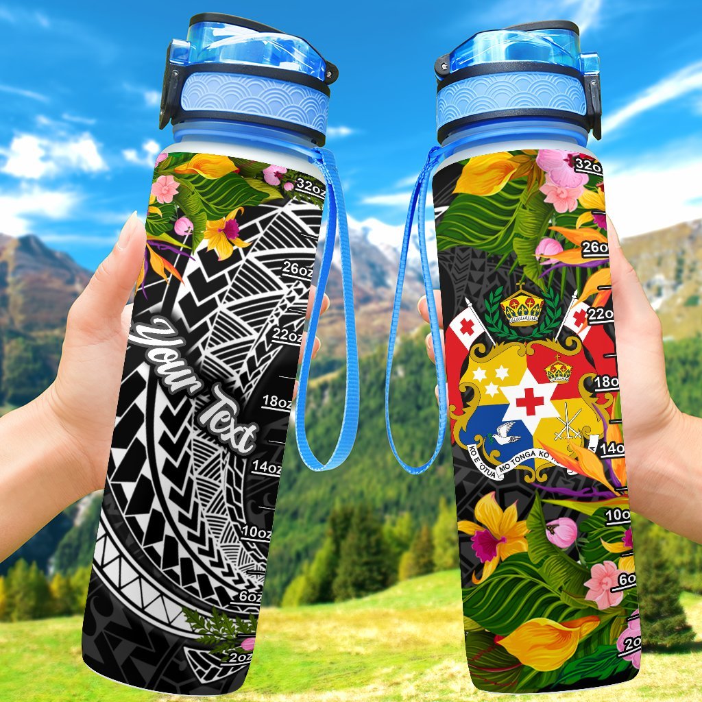 Tonga Custom Personalised Hydro Tracking Bottle - Seal Spiral Polynesian Patterns Hydro Tracking Bottle - Tonga 32oz Large Black - Polynesian Pride