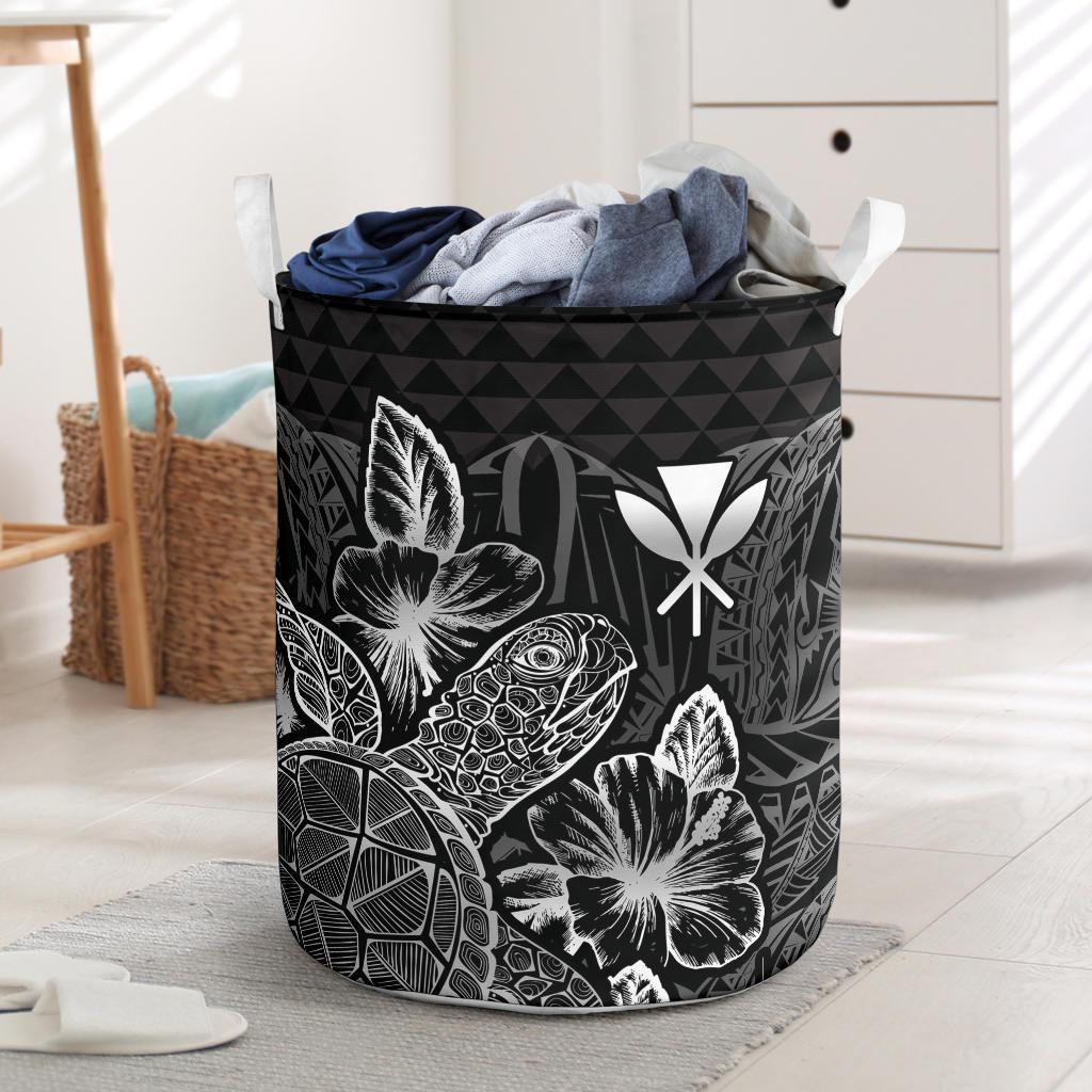 Polynesian Hawaii Laundry Basket - Polynesian Turtle Hibiscus Black Laundry Basket One Size Black - Polynesian Pride