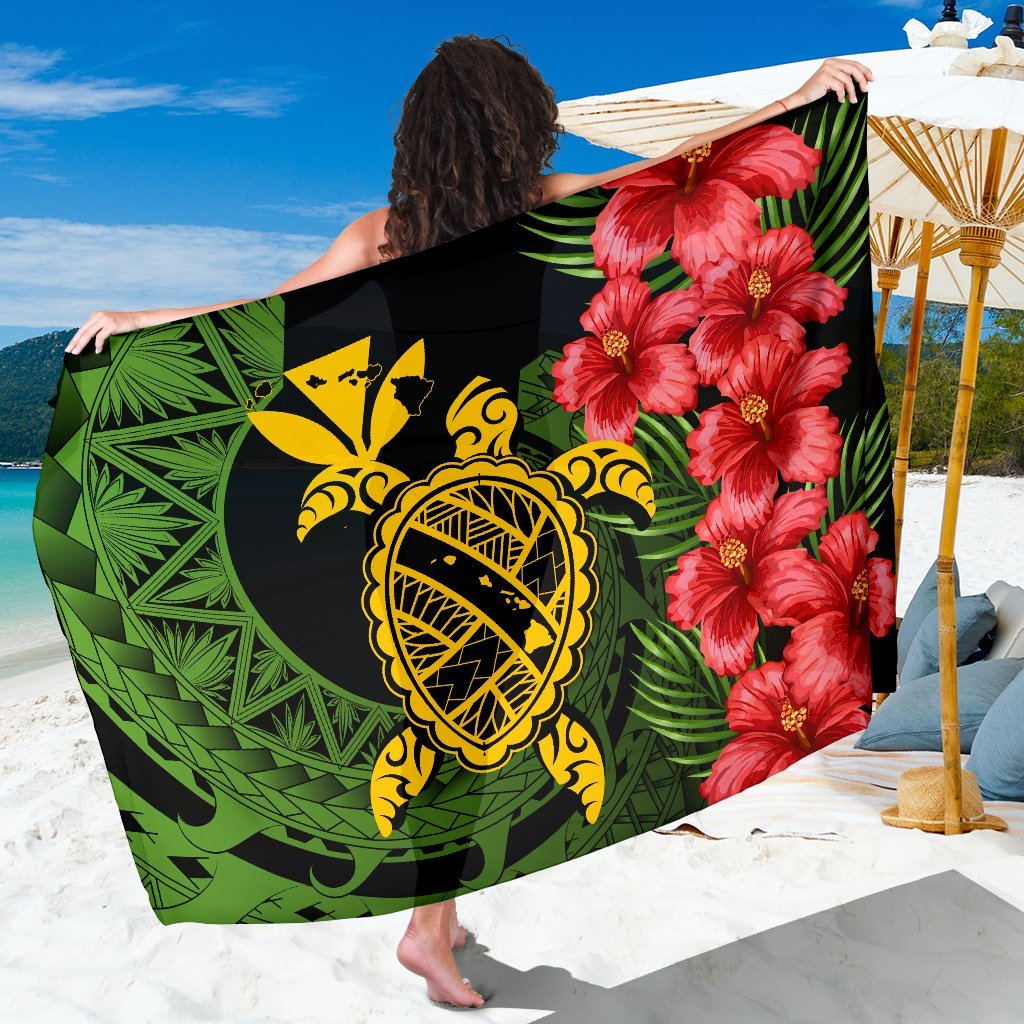 Hawaii Turtle Hibiscus Polynesian Sarong - Aphos Style Sarong One Size Green - Polynesian Pride