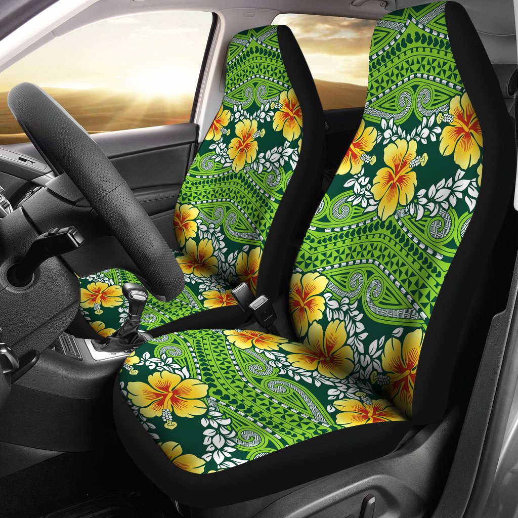 Polynesian Car Seat Covers - Polynesian Hibiscus Patterns Universal Fit Green - Polynesian Pride