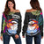 Marshall Islands Women's Off Shoulder Sweater - Hibiscus Polynesian Pattern Black - Polynesian Pride