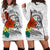 Tonga Women's Hoodie Dress - Tropical Flowers White Patterns Style Black - Polynesian Pride