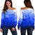 Guam Women's Off Shoulder Sweater - Tribal Tattoo With Seal Blue - Polynesian Pride