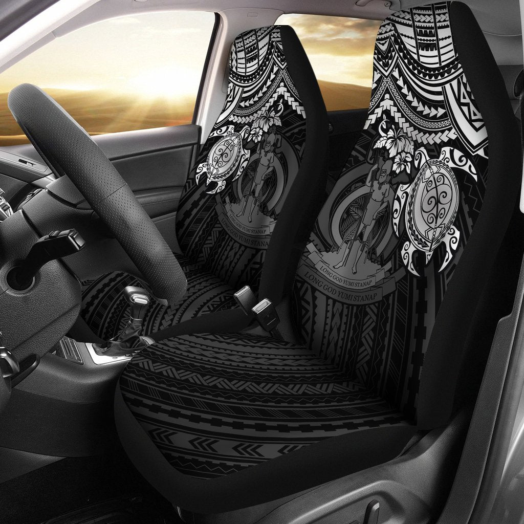 Vanuatu Car Seat Covers - Vanuatu Coat Of Arms White Turtle Universal Fit WHITE - Polynesian Pride